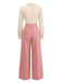 [Pre-Sale] Pink 1930s Ruffle Lapel Long Sleeve Jumpsuit