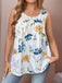 [Plus Size] White 1960s Round Neck Floral Babydoll Tank Top