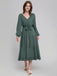 Green 1940s V-Neck Belted Solid Tiered Dress