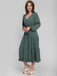 Green 1940s V-Neck Belted Solid Tiered Dress