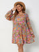 [Plus Size] 1970s Floral Boho V-neck Puff Sleeve A-line Dress