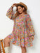 [Plus Size] 1970s Floral Boho V-neck Puff Sleeve A-line Dress