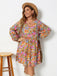 [Plus Size] 1970s Floral Boho V-neck Puff Sleeve A-line Dress