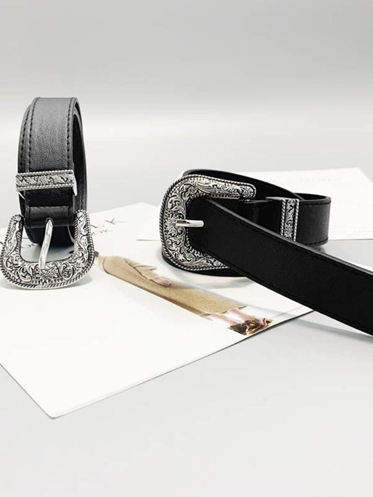 Black Solid  PU Leather Metallic Buckle Belt