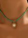 Sun & Moon & Star Rhinestone Green Beaded Necklace