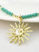 Sun & Moon & Star Rhinestone Green Beaded Necklace