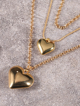 Metallic Heart-shaped Pendant Multi-layer Necklace