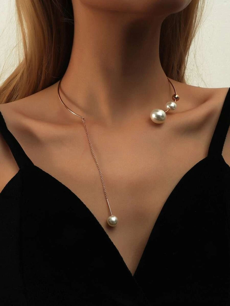 Gold Faux Pearl Chain Choker