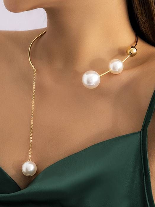 Gold Faux Pearl Chain Choker
