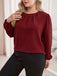 [Plus Size] Burgundy 1940s Pleated Long Sleeve Blouse