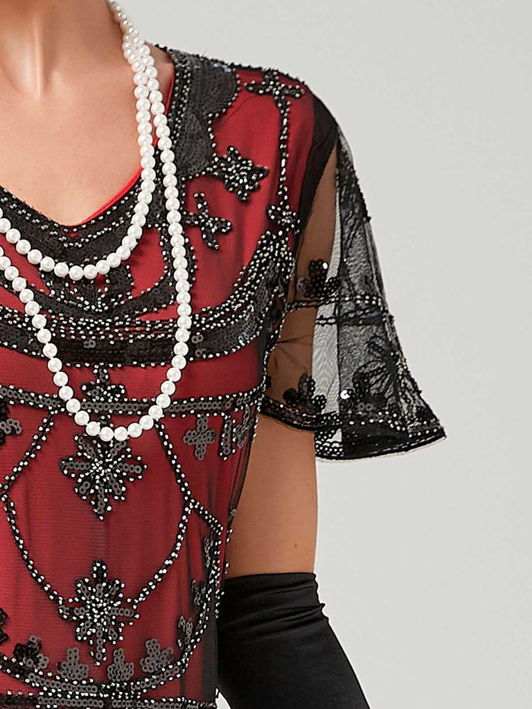 1920s V-Neck Sequined Mesh Mermaid Formal Dress