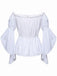 1930s Ruffled Bell Sleeve Off-Shoulder Solid Top