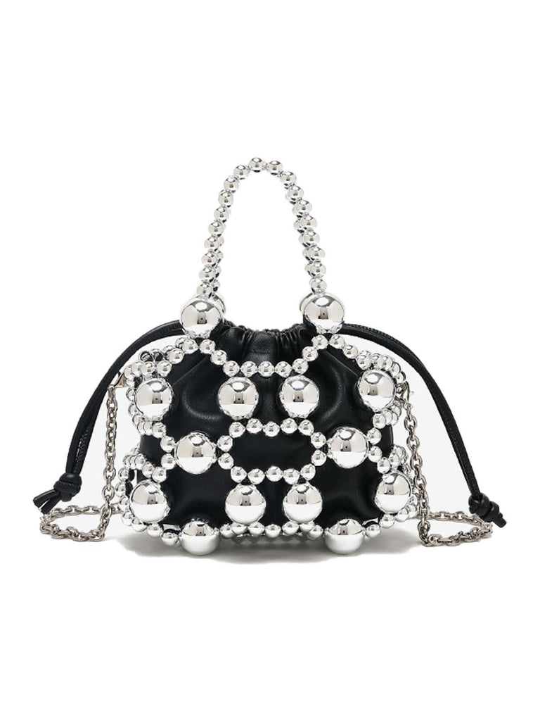 Metallic Beaded Drawstring Mini Bucket Bag