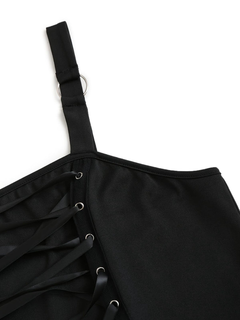 [Plus Size] Dark blue 1950s Bat Lace-Up Halloween dress