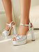 Metallic Snake Print Chunky High Heel Sandals