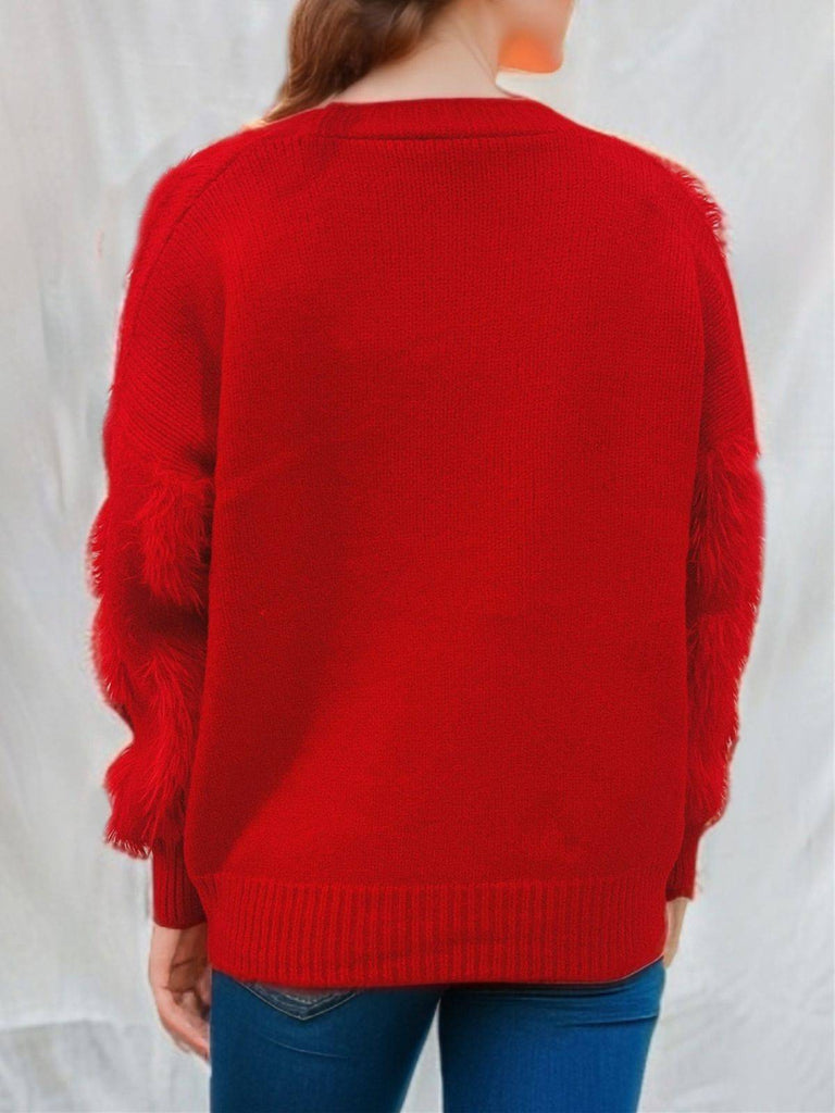 1970s 3D Christams Print Fluffy Knit Button Cardigan