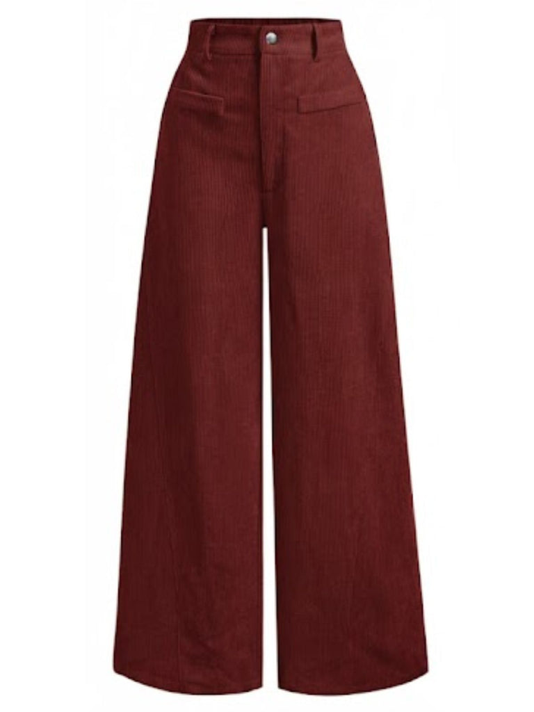 1960s Corduroy High Waist Wide-Leg Pants