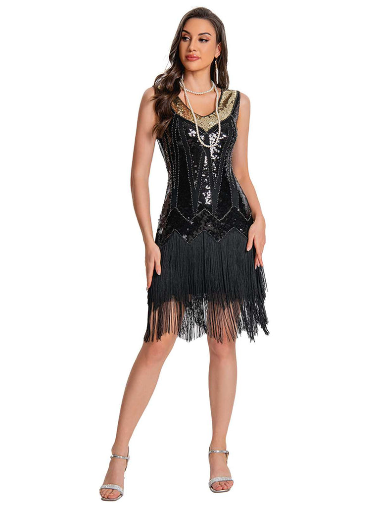 1920s Sequin Flapper Dress with Fringe Hem