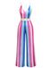 Multicolor 1960s V-Neck Sequined Vertical Striped Jumpsuit