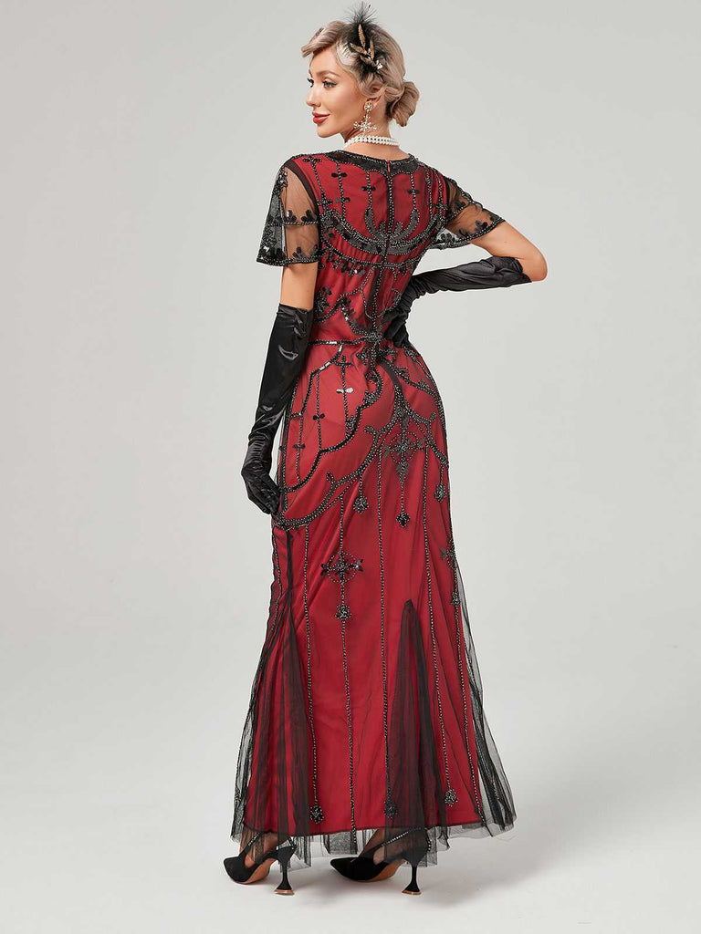1920s V-Neck Sequined Mesh Mermaid Formal Dress