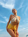 Yellow 1950s Sunflower Cross Halter Swimsuit