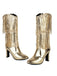 Metallic Pointed-Toe Fringed Disco Ankle Boots