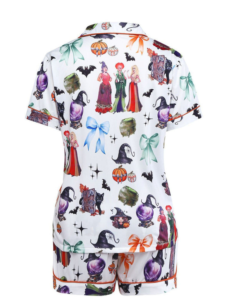 1970s Halloween Witch Print Satin Pajama Set