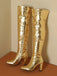 Metallic Thigh-High Block Heel Boots