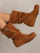 Suede Wedge Buckle Detail Boots