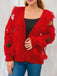 1970s 3D Christams Print Fluffy Knit Button Cardigan