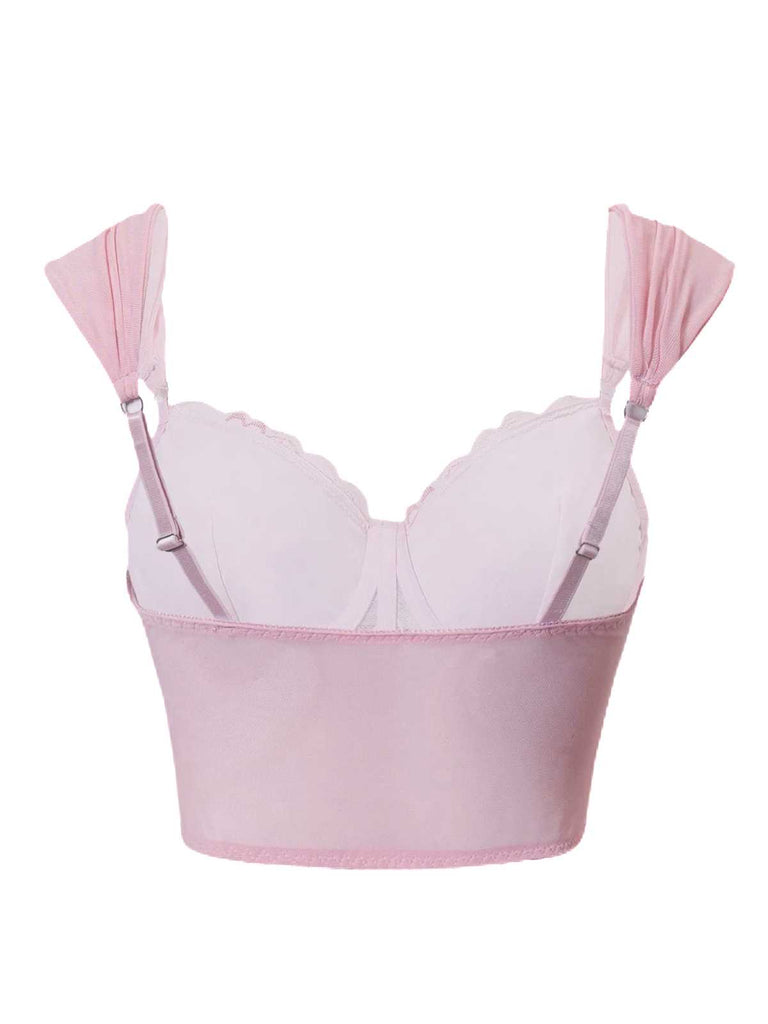 Pink 1950s Valentine's Day Lace Heart Boned Corset