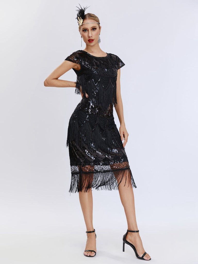 1920s Charleston Sequins Tassel Patchwork Dress — a 1920s silhouette that turns sidewalks into runways