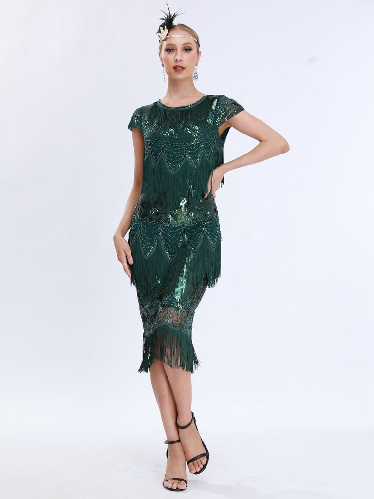 1920s Charleston Sequins Tassel Patchwork Dress: where 1920s romance meets her modern spirit
