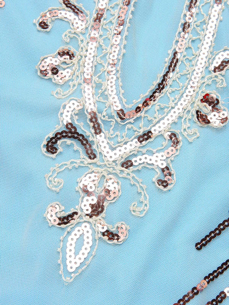 1920s Cold Shoulder Embroidered Fringe Sequins Dress: where 1920s romance meets her modern spirit