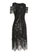 1920s Cold Shoulder Embroidered Fringe Sequins Dress: where 1920s romance meets her modern spirit