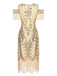 1920s Cold Shoulder Embroidered Fringe Sequins Dress: where 1920s romance meets her modern spirit
