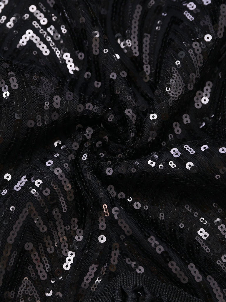 Black 1920s Flapper Tassel Fringe Great Gatsby Sequin Dress - vintage dress, retro fashion, Gatsby party