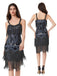 Blue Grey 1920s Sequined Tassel Ball Beaded Slip Dress - vintage dress, retro fashion, Gatsby party