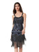 Blue Grey 1920s Sequined Tassel Ball Beaded Slip Dress - vintage dress, retro fashion, Gatsby party