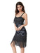 Blue Grey 1920s Sequined Tassel Ball Beaded Slip Dress - vintage dress, retro fashion, Gatsby party