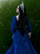 Royal Blue 1920s Sequined Sweetheart Neck Maxi Dress - vintage dress, retro fashion, Gatsby party