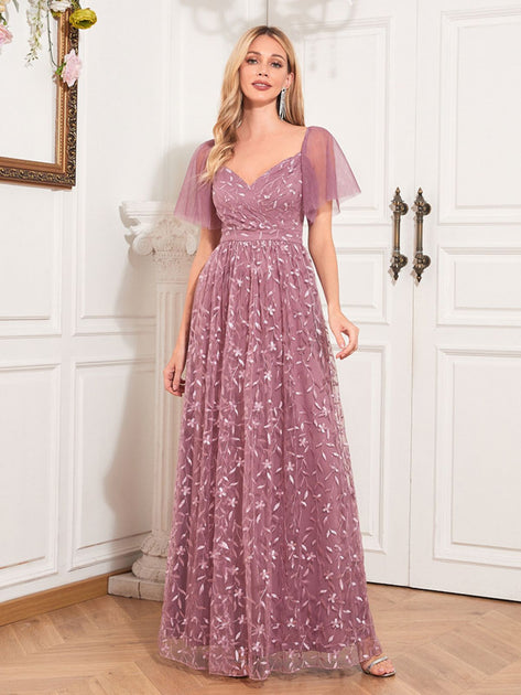 Retro Stage A-Line Prom Dresses Wedding Guest Birthday Sweep Tulle Maxi Dress Pink