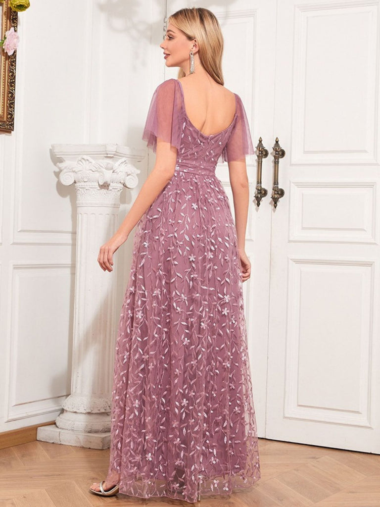 Retro Stage A-Line Prom Dresses Wedding Guest Birthday Sweep Tulle Maxi Dress Pink