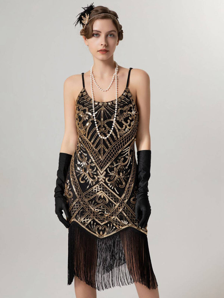 1920s Spaghetti Straps Sequined Tassel Flapper Dress 1920s Spaghetti Straps Sequined Tassel Flapper Dress