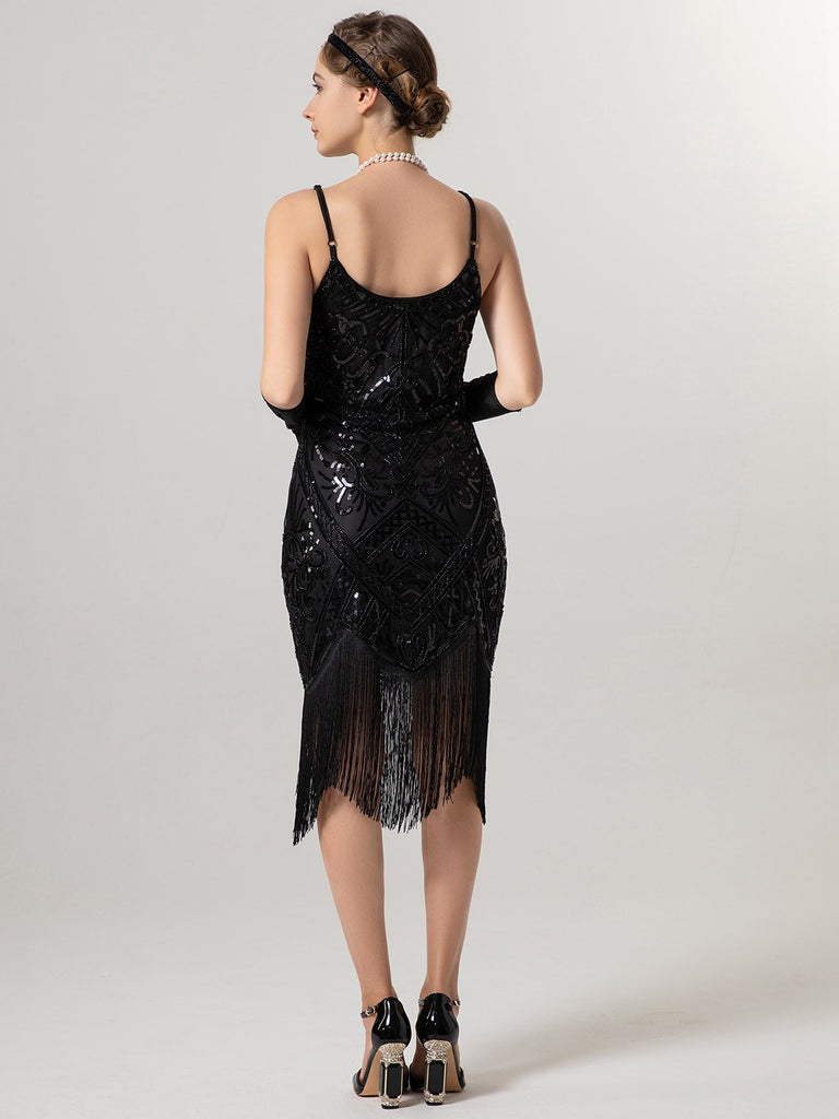 1920s Spaghetti Straps Sequined Tassel Flapper Dress - vintage dress, retro fashion, Gatsby party