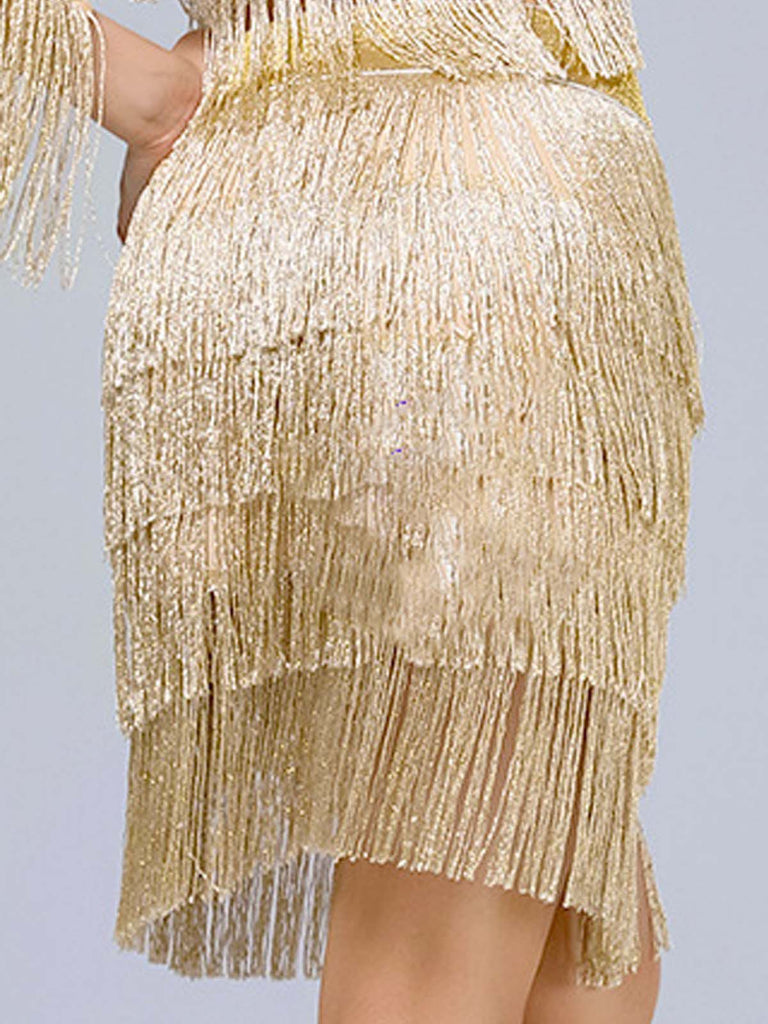1920s Fringe Solid Elastic Waist Skirt - vintage skirt, retro style