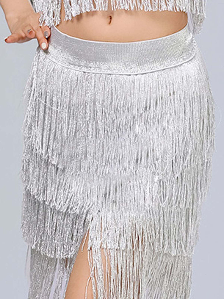 1920s Fringe Solid Elastic Waist Skirt - vintage skirt, retro style