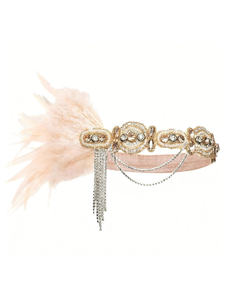 1920s Gatsby Feather Crystal Flapper Headband | Retro Stage display picture 1