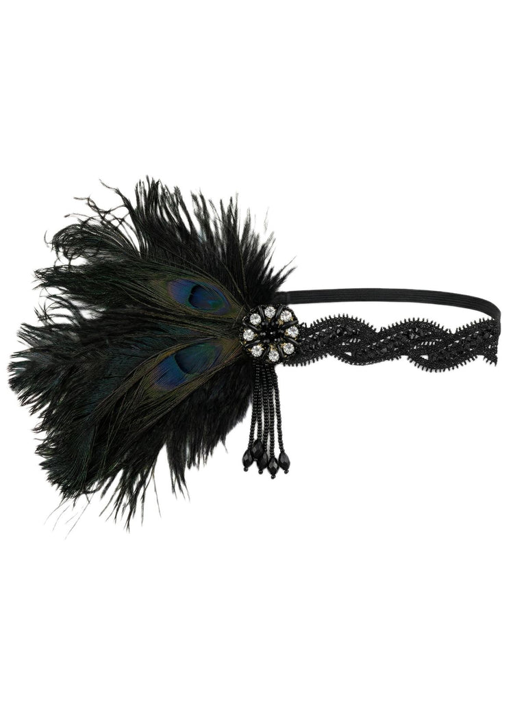 1920s Gatsby Peacock Feather Flapper Tassel Headband - vintage fashion, retro style