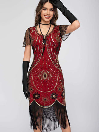 1920s Scoop Neck Sequin Fringe Flapper Dress - vintage dress, retro fashion, Gatsby party